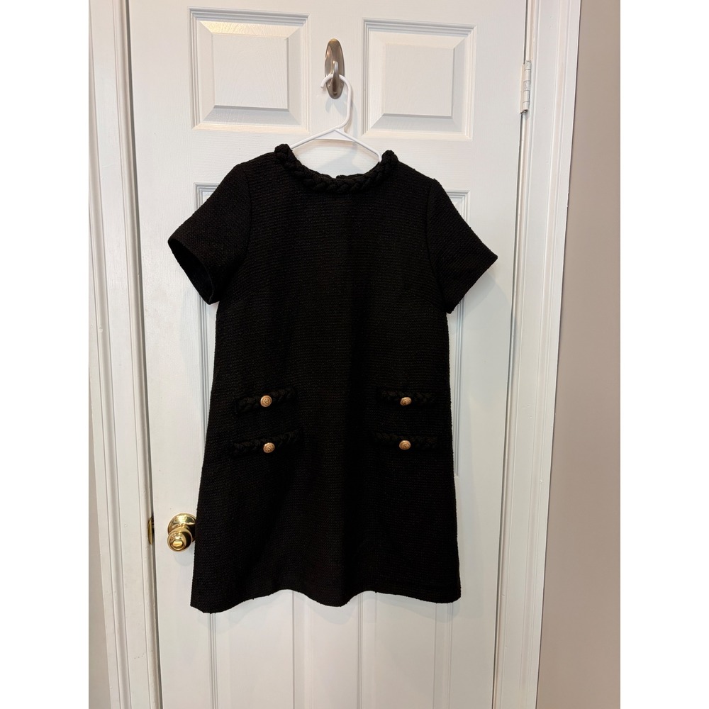 Tuckernuck Jackie Dress L Black Gold Button Tweed Parisian Quiet Luxury Preppy